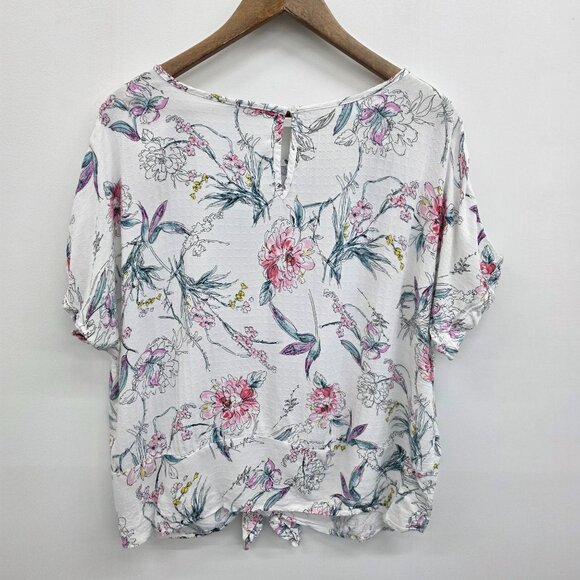 Buffalo David Bitton Womens XL Floral Tie-Front Top White Pink Short Sleeve - Picture 4 of 14